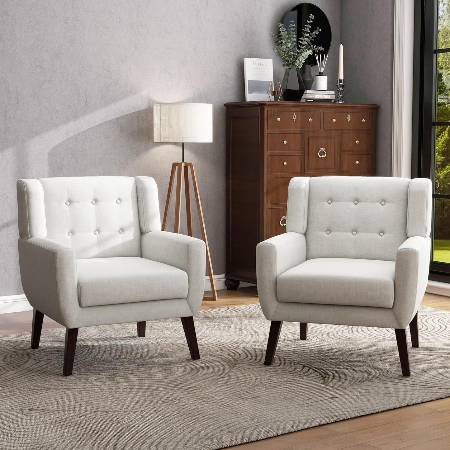 UIXE Accent Chair Modern Upholstered Armchair, Comfy Living Room Arm Chairs Mid Century Single Sofa Reading Side Seat for Bedroom, Home Office - Beige