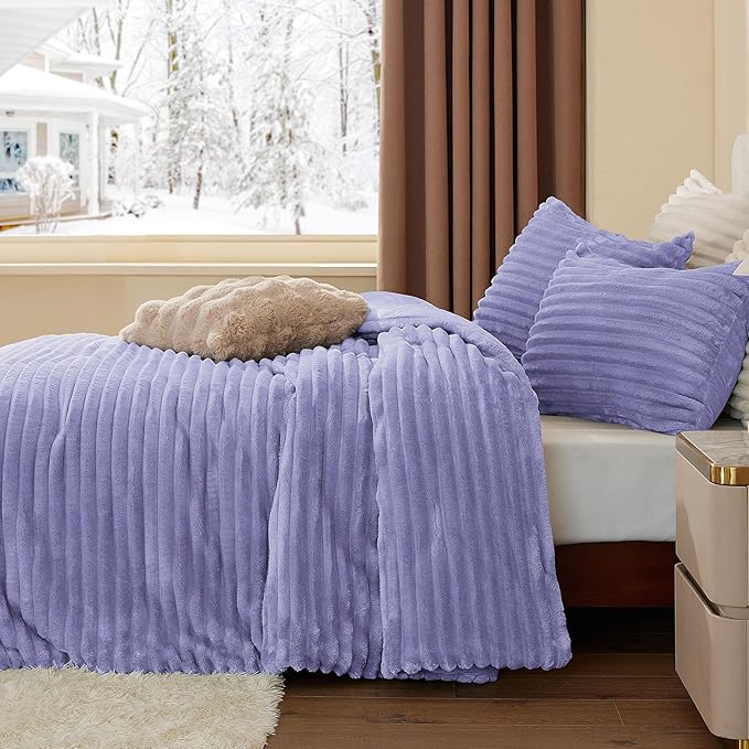 BEDELITE Fleece Twin Comforter Set -Super Soft & Warm Fluffy Lavender Bedding, Luxury Fuzzy Heavy Bed Set for Winter with 1 Pillow case