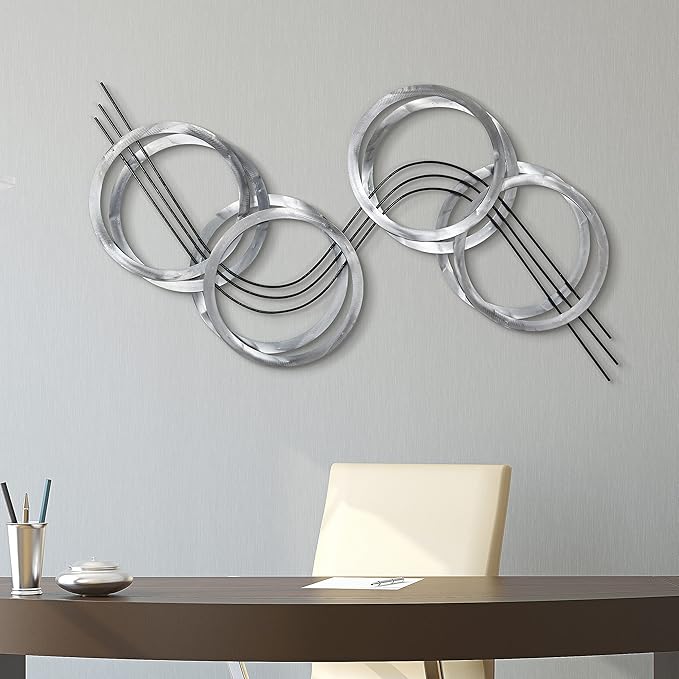 Empire Art Direct "Flowing Wall Art Hand Painted Etched Metal Wall Sculpture,Ready to Hang,Living Room,Bedroom & Office 46.9" x 25.2" x 1.2", Grey,metallic