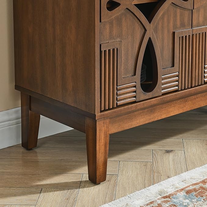 Ball & Cast 60" Mid Century Modern Sideboard Cabinet with Openwork Carving, Media Console & Buffet Cabinet with 4 Doors and Adjustable Shelves for Living Room,Kitchen Coffee Bar, Dining Room, Walnut