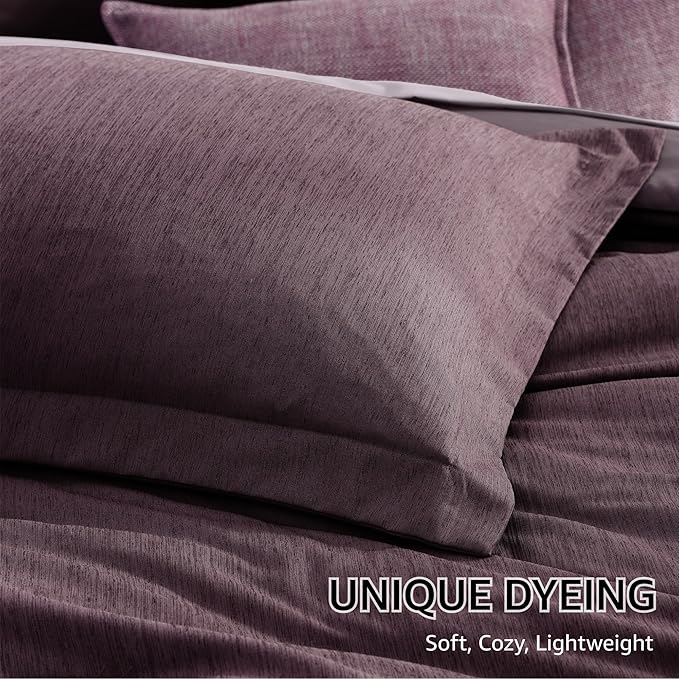 Monbix California King Comforter Set - 7 Pieces Cationic Dyeing Italian Plum Bed in a Bag Cal King Bed Sets with Comforter, Sheets, Pillowcases & Shams, Reversible Bedding Comforters Sets