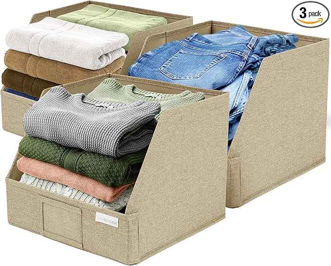 Storage Cubes – 12x12x10 Fabric Baskets for Organizing, Storage Baskets for Shelves, Front Opening Fabric Bins, Closet Organizer Bins for Clothes, Towels, Sweaters, Linen – Brown, 3 Pack