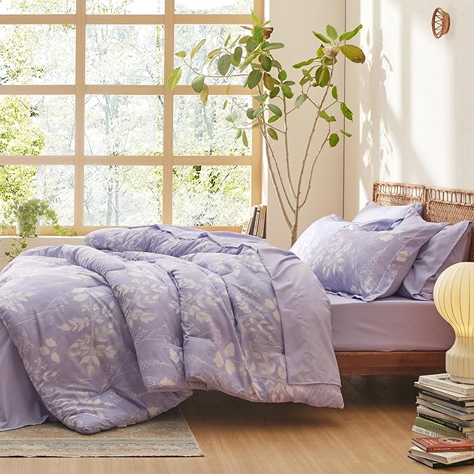 Bedsure Full Size Comforter Set - 7 Pieces Floral Lavender Soft Bedding Sets, Full Bed in a Bag with Botanical Flowers Comforter, Sheets, Pillowcases & Shams