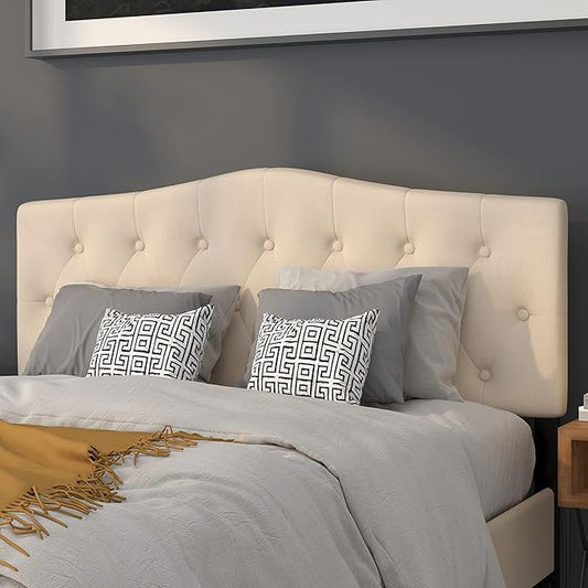 Flash Furniture Cambridge Tufted Upholstered Queen Size Headboard in Beige Fabric