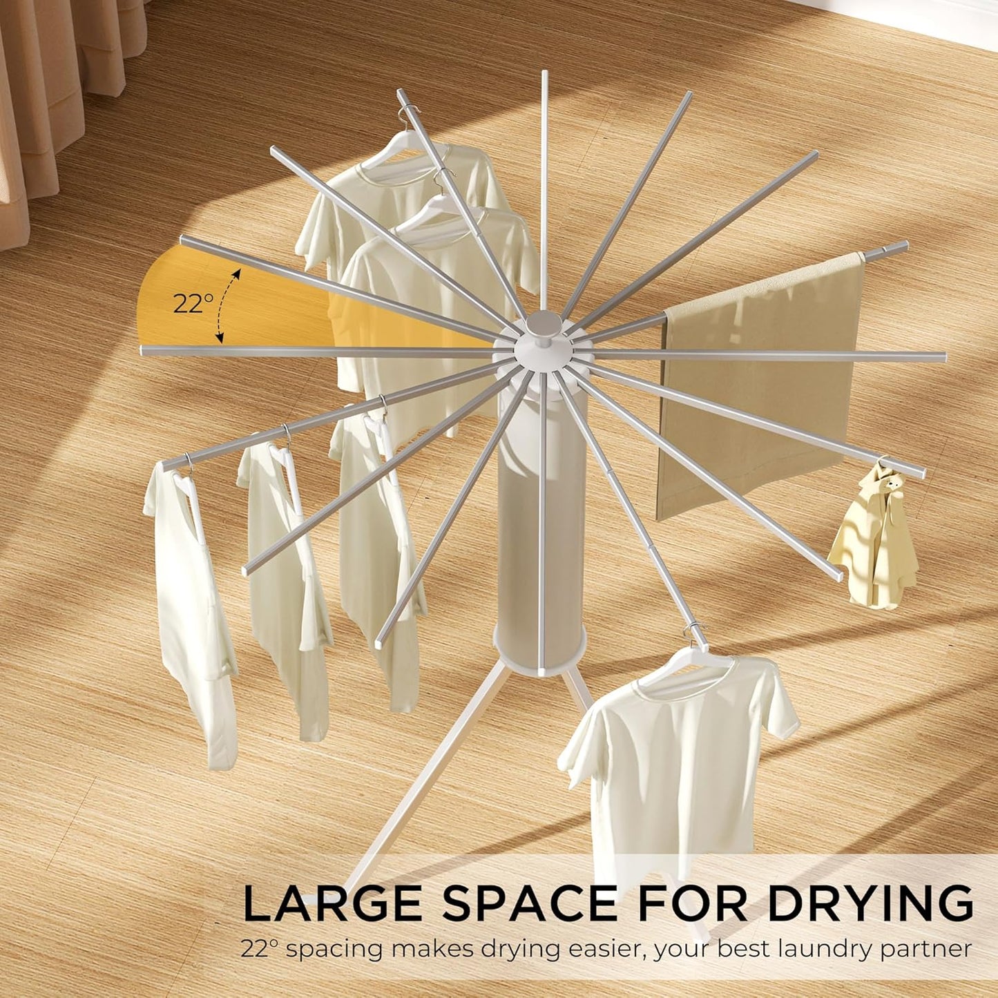 Tripod Clothes Drying Rack, Garment Rack Portable and Foldable Space Saving Laundry Drying Rack - Dryer Rack Clothing Floor Folding Balcony Bedroom Household (Silver(Aluminum), 16 rods)