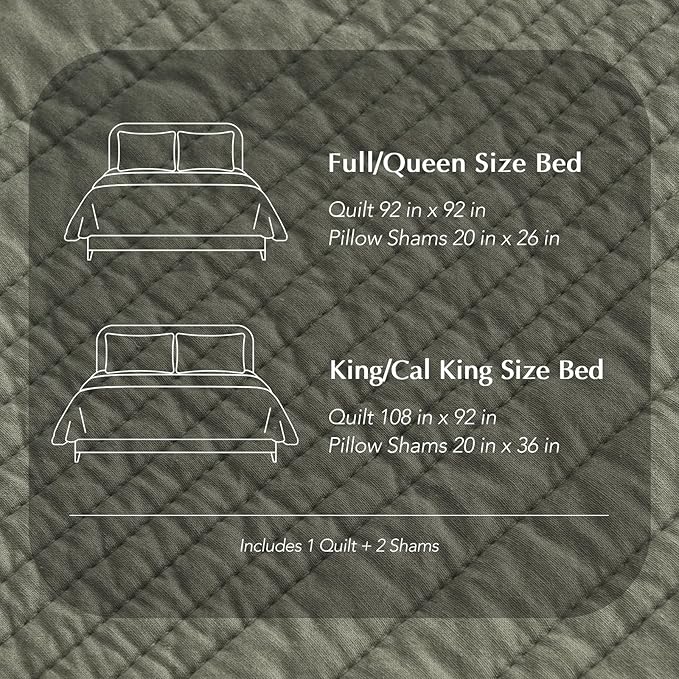 EVERGRACEHOME 100% Cotton Modern Lines Quilt Set Queen Size, Pre-Washed Soft Striped Coverlet Bedspread, 3 Piece Lightweight Bedding Set for All Season, with 2 Pillow Shams, Olive Green