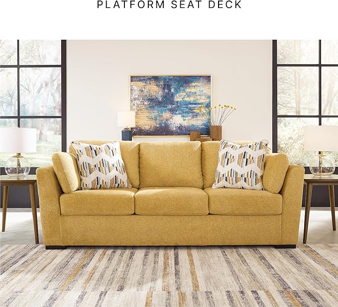 Signature Design by Ashley Keerwick Scandinavian Sofa with 4 Toss Pillows, Yellow
