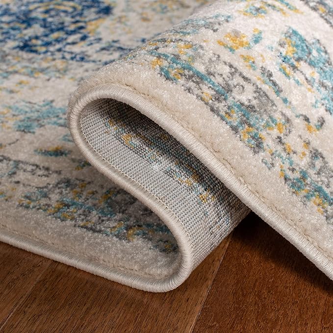 SAFAVIEH Evoke Collection Runner Rug - 2'2" x 19', Ivory & Blue, Shabby Chic Oriental Medallion Design, Non-Shedding & Easy to Clean, Ideal for Hallway, Foyer, Kitchen, Entryway, Bedroom (EVK220C)