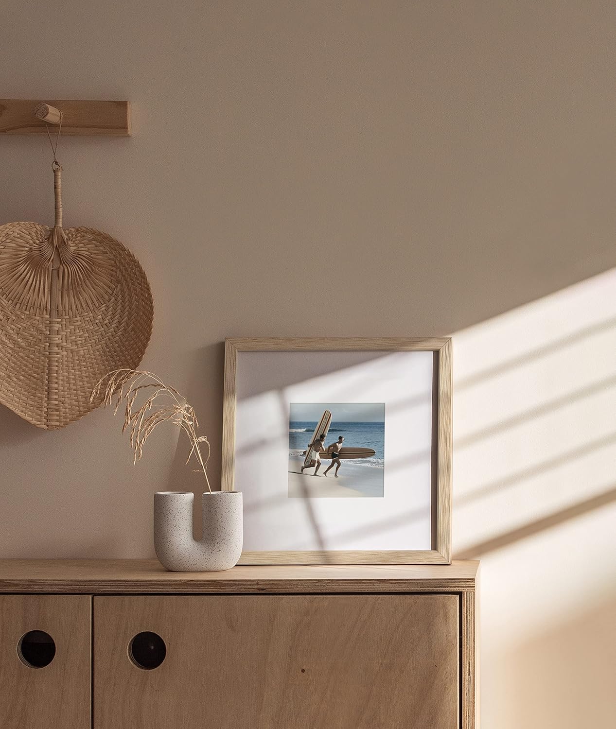 HAUS AND HUES Solid Oak 10”x10” Picture Frame Matted to 5”x5” - 10x10 Wood Frame for Wall, Square Frame with Mat, 10x10 Art Frame, 10x10 Square Photo Frame, Natural Wood Frames (Beige Oak Frame)