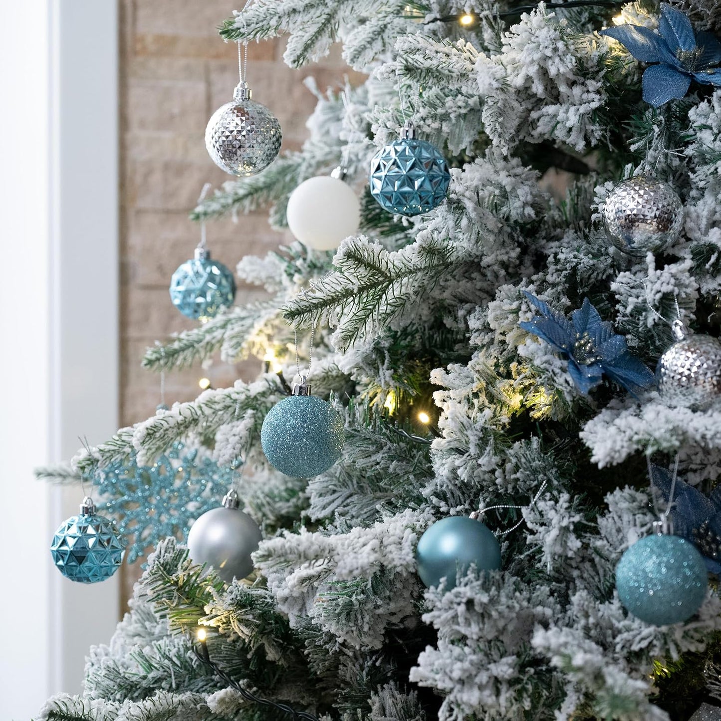 Valery Madelyn Christmas Tree Decorations Ornament Set for Fall Halloween, 50ct 2.36 Inches Light Blue Silver Shatterproof Christmas Ball Ornaments Hanging Xmas Holiday Party Decor