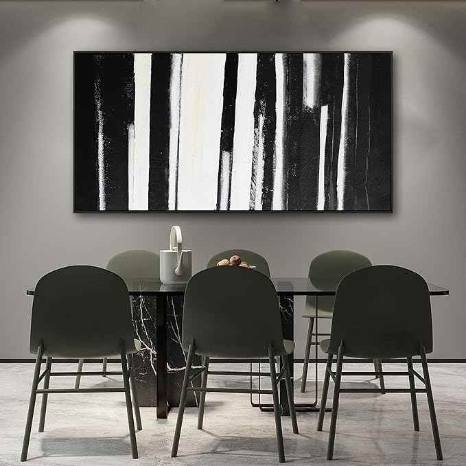 Abstract Wall Art Decor Modern paintings Wall Decorations Home Decor Wall Art Canvas Prints Black and White Minimalist Stripes Framed Artwork for Living Room Wall Bedroom Kitchen Office Decor 24×48 Inch