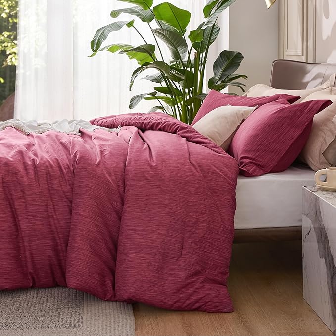 Bedsure Full Comforter Set - Dark Red Soft Bedding for All Seasons, Cationic Dyed Bed Set, 3 Pieces, 1 Full Size Comforter (82"x86") and 2 Pillow Shams (20"x26"+2")