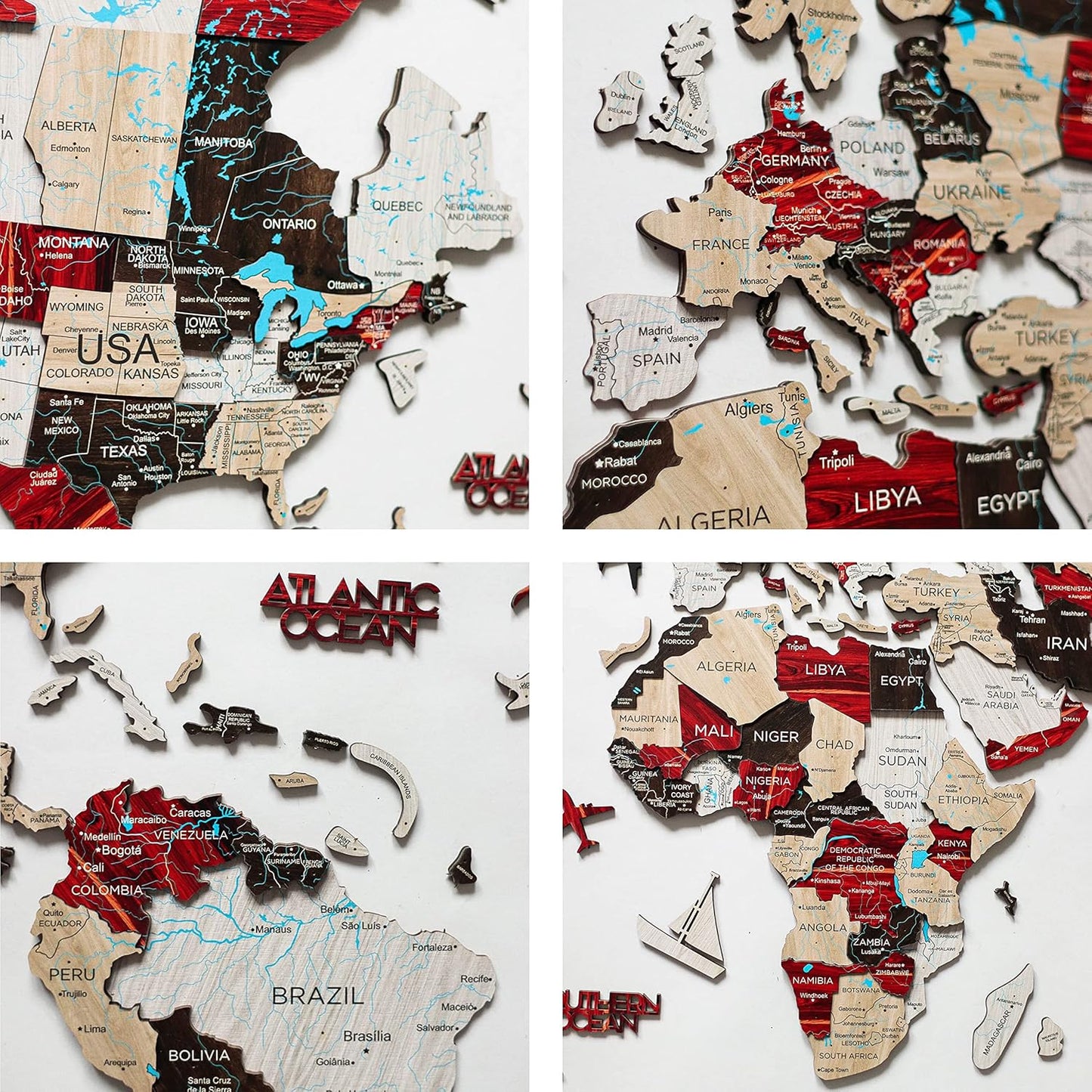 Handmade 3D Wood World Map Wall Art Large Wall Decor Track Your World Travels - Special For Home, Kitchen And Office (Medium, Urban)