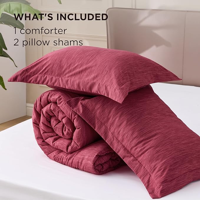 Bedsure Queen Comforter Set - Dark Red Comforter Queen Size, Soft Bedding for All Seasons, Cationic Dyed Bedding Set, 3 Pieces, 1 Comforter (90"x90") and 2 Pillow Shams (20"x26"+2")