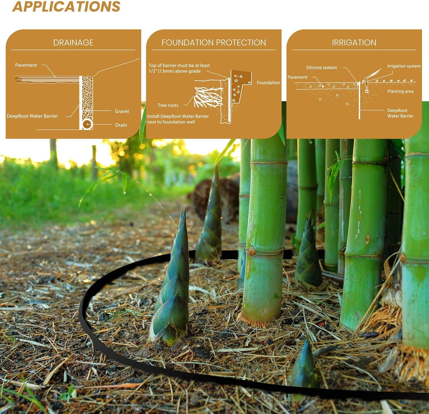 DeepRoot Water Barrier, Versatile Bamboo Barrier, Easy-to-Install Garden Barrier for Landscaping and Protection, Durable, Flexible, 36" x 200' Roll-80 mil Thickness, Black (WB 36/80)