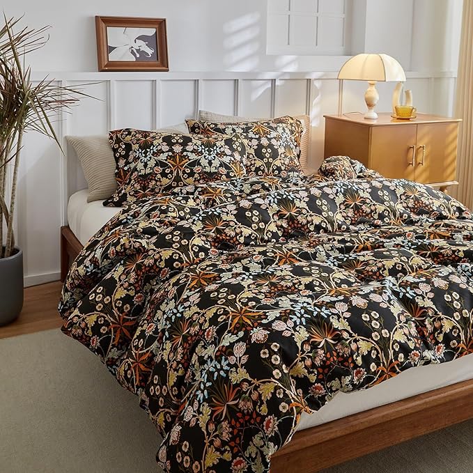 Vintage Floral Paisley Comforter Set Full Size Bohemian Flowers Leaves Pattern Comforter Fluffy Soft Microfiber Botanical Floral Bedding Set Farmhouse Paisley Flowers Comforter Set for Girls Women