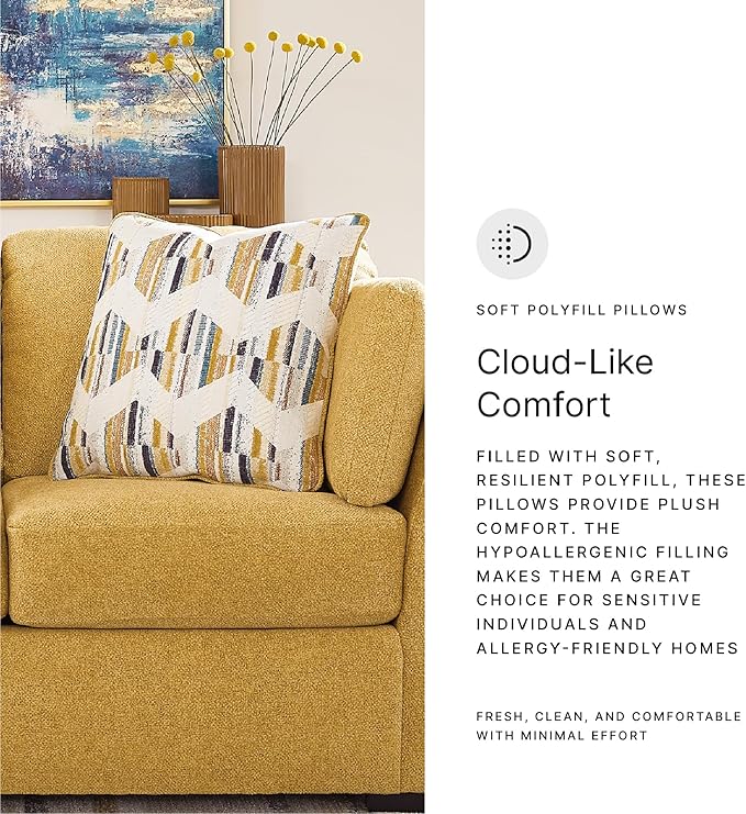 Signature Design by Ashley Keerwick Scandinavian Loveseat with 4 Toss Pillows, Yellow