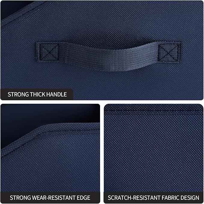 Clothes Organizers and Storage - Fabric Storage Bins with Handles, Storage Baskets for Organizing, Trapezoid Storage Cubes for Blankets, Towels, Office, 6 Pack, Navy Blue