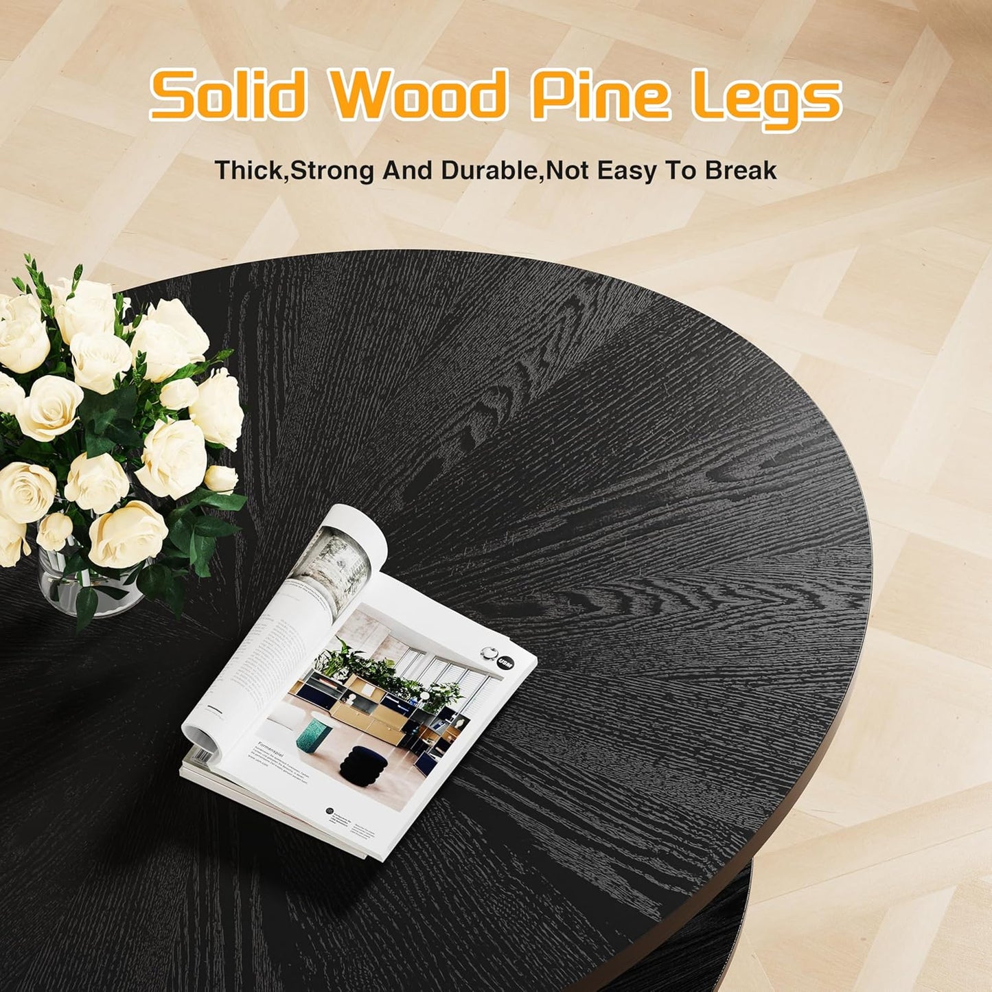 Solid Wood Oval Coffee Table for Living Room, 2 Tier Oval Rustic Coffee Table with Storage Shelf, Double Layer Center Table for Living Room, Easy Assembly