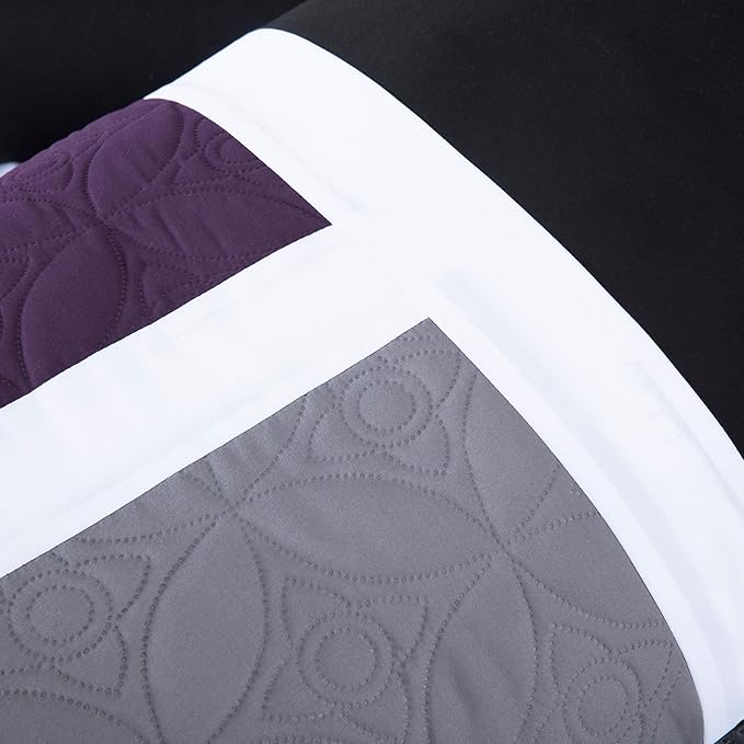 Chezmoi Collection Upland 7-Piece Quilted Patchwork Comforter Set, Purple/Black/Gray, Queen