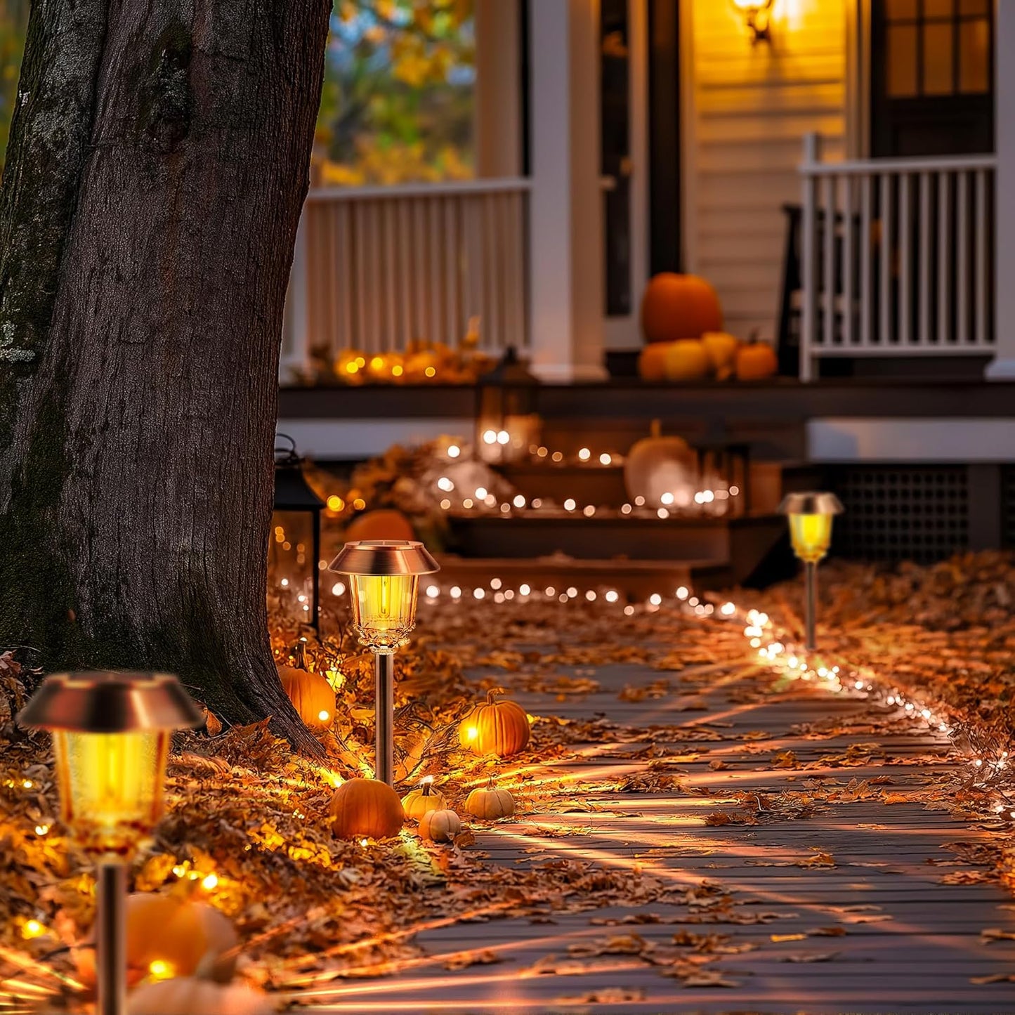 Solar Lights Outdoor Waterproof,4 Pack Bronze Pathway Lights with 10-40 LM Dimmable Glass and Metal, Solar Powered Garden Fall Decor for Yard,Patio,Pathway,Driveway(Warm White)