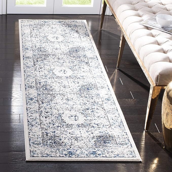 SAFAVIEH Evoke Collection Runner Rug - 2'2" x 5', Ivory & Grey, Shabby Chic Oriental Medallion Design, Non-Shedding & Easy to Clean, Ideal for Foyer, Kitchen, Entryway (EVK220D)