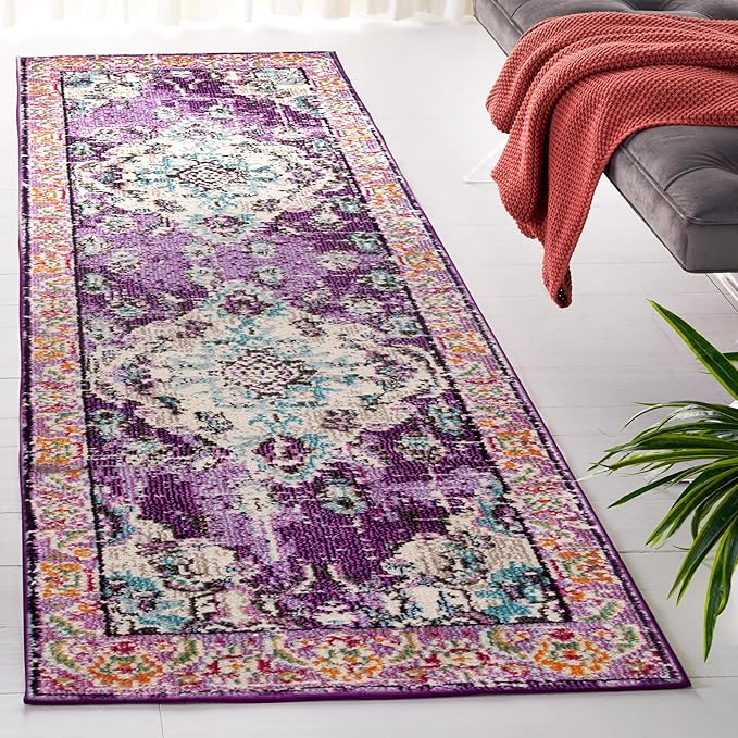 SAFAVIEH Monaco Collection Area Rug - 3' x 5', Violet & Light Blue, Non-Shedding & Easy to Clean, Distressed Medallion Design, Ideal for Living Room, Bedroom, Dining Space (MNC243L)