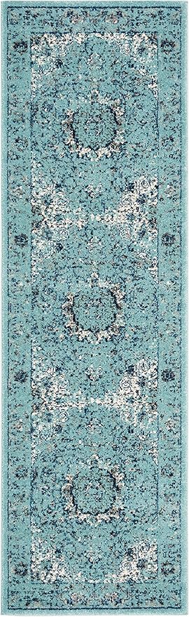 SAFAVIEH Evoke Collection Runner Rug - 2'2" x 11', Light Blue, Shabby Chic Oriental Medallion Design, Non-Shedding & Easy to Clean, Ideal for Hallway, Foyer, Kitchen, Entryway, Bedroom (EVK220E)