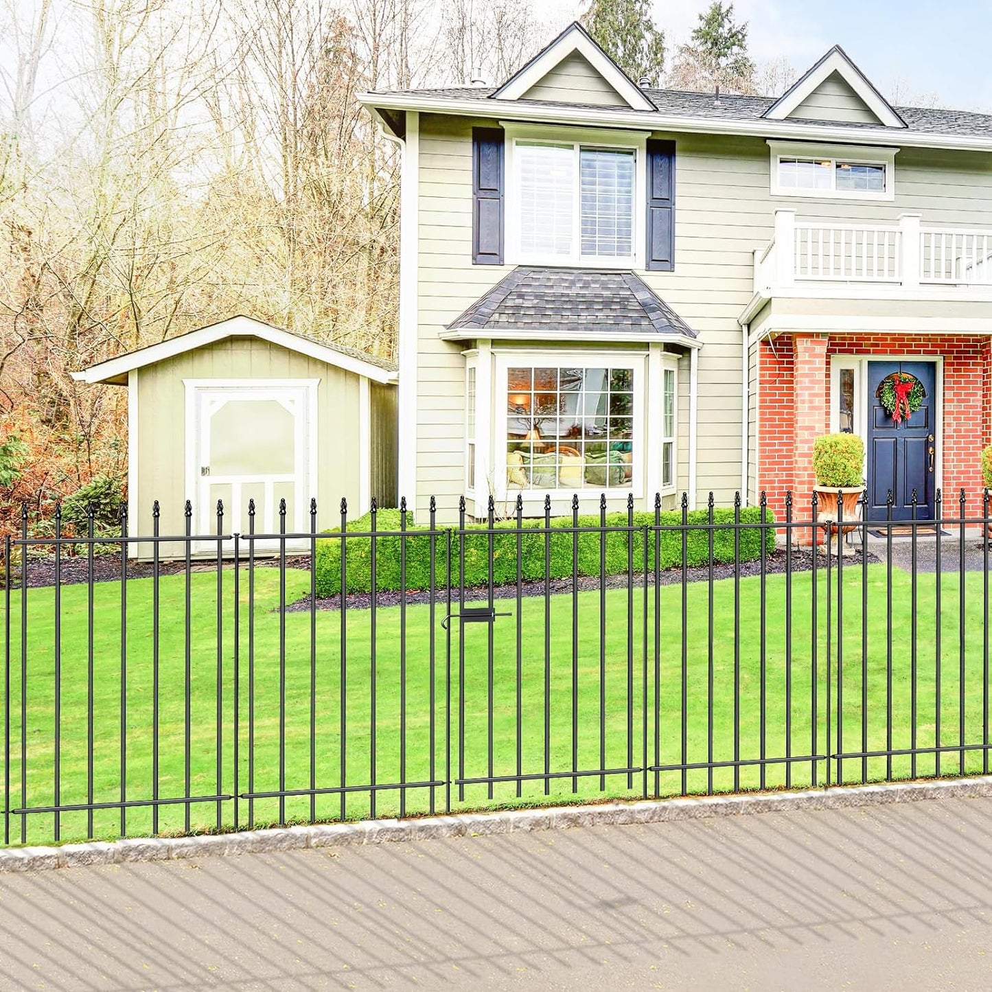 Metal Garden Fence with Gate 36 in H x 10 ft L, 1 Gate + 4 Panels Border Fence Panels Animal Barrier for Dogs, No Dig Garden Fencing for Yard Patio Flower Bed Lawn Outdoor, Black