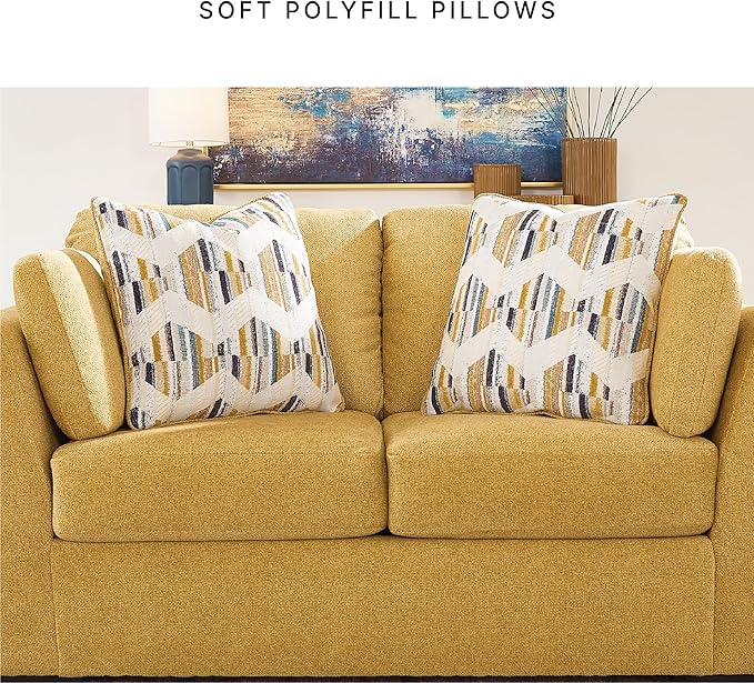 Signature Design by Ashley Keerwick Scandinavian Loveseat with 4 Toss Pillows, Yellow