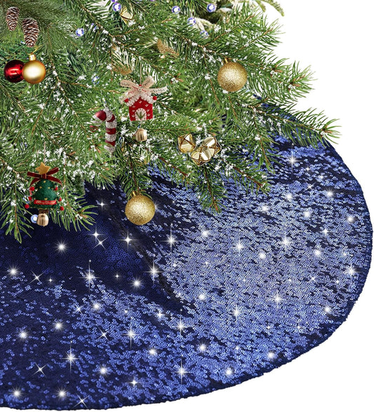 Eternal Beauty Christmas Tree Skirt, 36 Inch Navy Blue Sequin Tree Skirt Small Xmas Tree Skirt for Christmas Tree Decorations