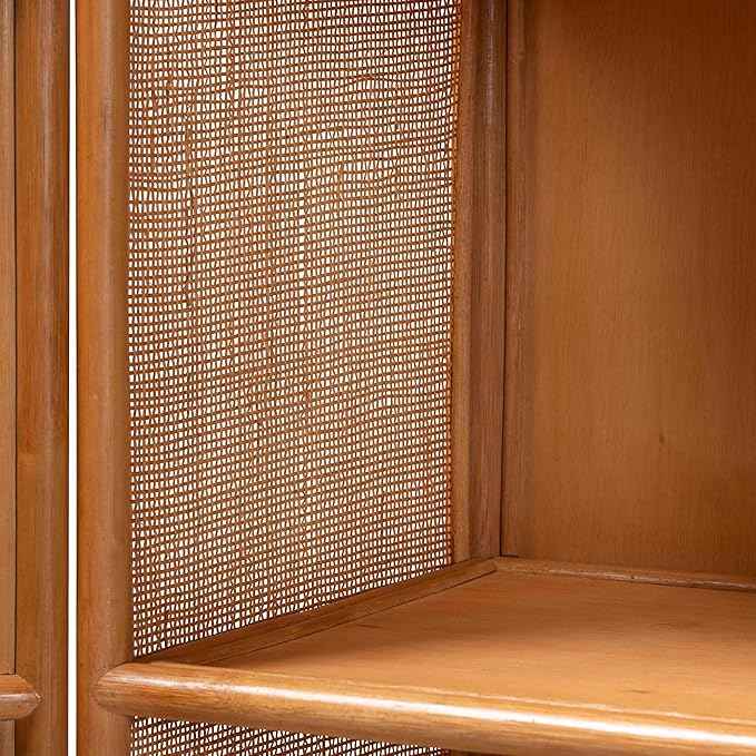 Bali & pari Paloma Arched Rattan Accent Cabinet with Shelves - Handwoven Cane Display Unit with Door, Boho Chic Decorative Furniture Piece for Living Room Entryway or Sunroom, 1-Door