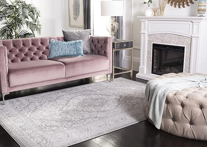 SAFAVIEH Area Rug 8x10 - Reflection Collection - Large - Light Grey & Cream, Non-Shedding & Easy Cleaning, Ideal for Living Room, Bedroom, Dining Space (RFT668G)