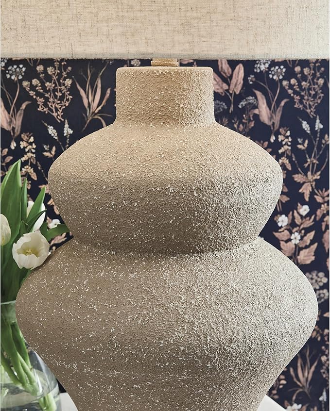 Signature Design by Ashley Jossleigh Bohemian Table Lamp with 3-Way Switch and Drum Shade, Beige