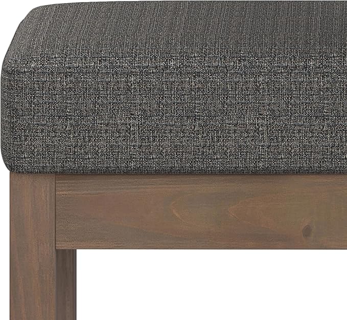 SIMPLIHOME Milltown Small Ottoman Bench - 27 inch Wide Upholstered Tweed Look Fabric Rectangle Footstool Ottoman in Ebony, Contemporary Bench for Bedroom or Entryway with Cushioned Seat, Assembled