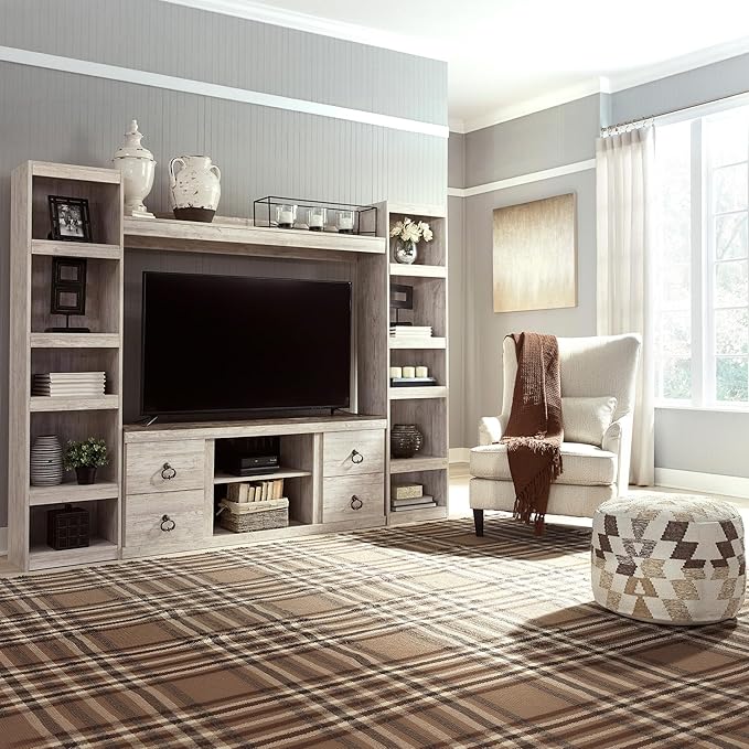 Signature Design by Ashley Willowton Shabby Chic Large TV Stand up to 60" with 3 Shelves and Fireplace Option, White