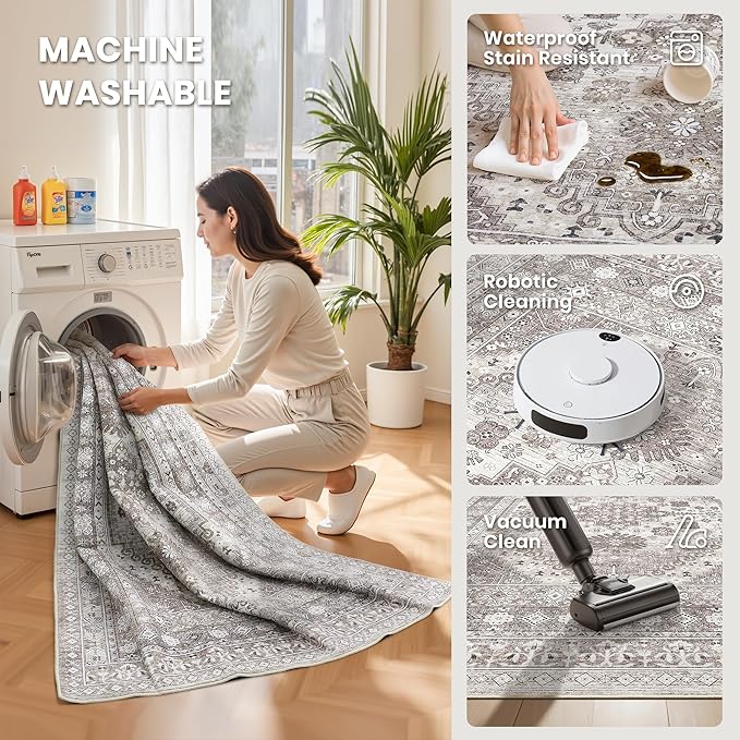 zesthome Washable Runner Rug 2.5x8 - Stain Resistant Entryway Rug,Ultra-Thin Kitchen Rugs, Anti Slip Backing Runner Rugs for Entrance Laundry Room Indoor Hallway (Brown/Beige,2.5'x8')
