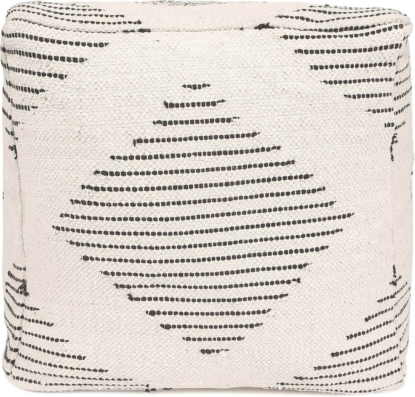 REDEARTH · Tufted Pouf Ottoman with Filler Textured Storage Cube Bean Bag Pouffe Footrest for Living Room, Bedroom, Nursery, Kidsroom; 100% Cotton (17.5"X17.5"X17.5", Loom Story 3 Natural Black)