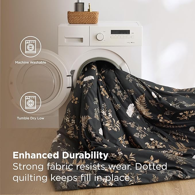 Bedsure Black King Comforter Set - 7 Pieces Floral Bedding Sets King Bed in a Bag with Reversible Botanical Flowers Comforter, Sheets, Pillowcases & Shams