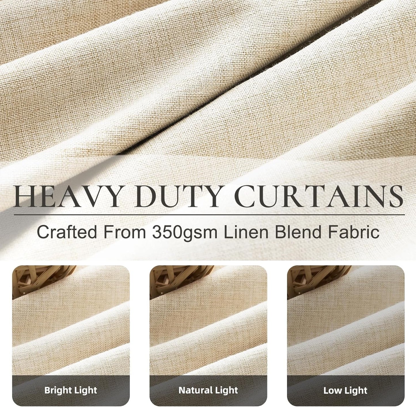Light Beige 100% Blackout Curtains for Office at Home/Playroom/Classroom, Noise Cancelling Thermal Curtains 90 Inch Length 2 Panels Set Neutral Modern Window Faux Linen Pinch Pleated Drapes(40x90)