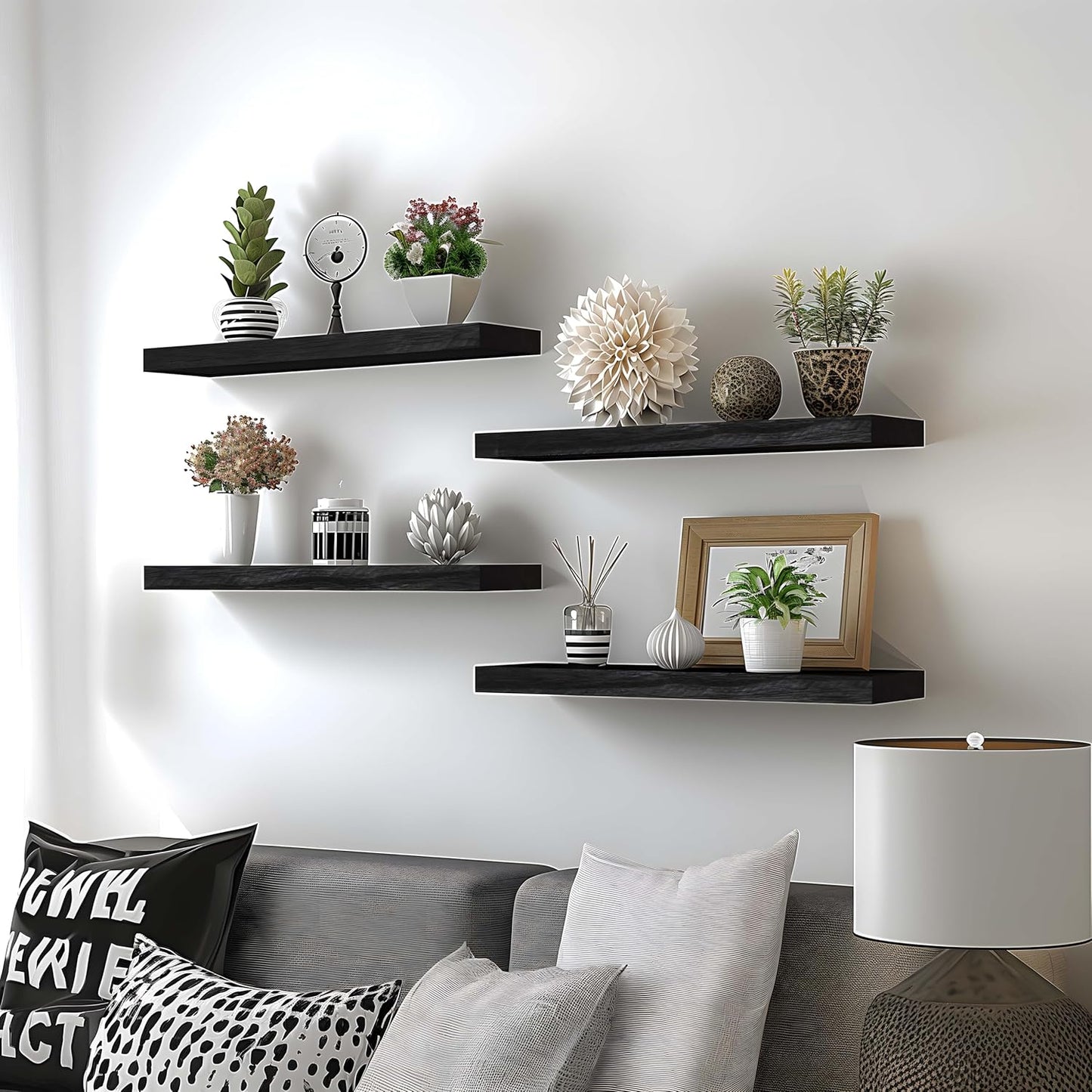Black Wood Floating Shelves for Wall Rustic Wall Shelves for Bedroom Set of 6 - Décor Diaries