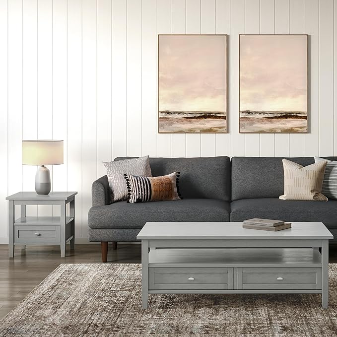 SIMPLIHOME Warm Shaker SOLID WOOD 20 Inch Wide Rectangle Transitional End Side Table in Fog Grey, For the Living Room and Bedroom