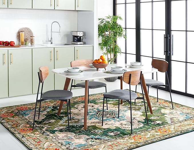 SAFAVIEH Monaco Collection Accent Rug - 2' x 3', Forest Green & Light Blue, Boho Medallion Distressed Design, Non-Shedding & Easy Care, Ideal for High Traffic Areas in Living Room, Bedroom (MNC243F-2)