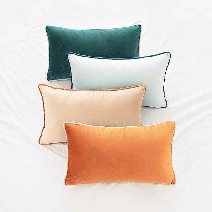 MONDAY MOOSE Decorative Throw Pillow Covers Cushion Cases, Set of 4 Soft Velvet Modern Double-Sided Designs, Mix and Match for Home Decor, Pillow Inserts Not Included (12x20 inch, Orange/Green)