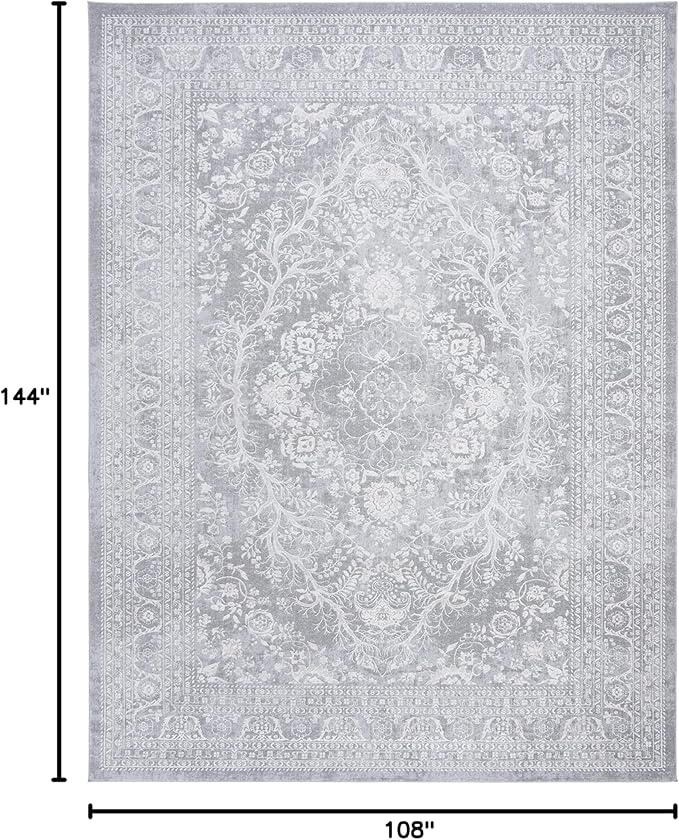 SAFAVIEH Area Rug 9x12 - Reflection Collection - Large - Light Grey & Cream, Non-Shedding & Easy Cleaning, Ideal for Living Room, Bedroom, Dining Space (RFT668G)