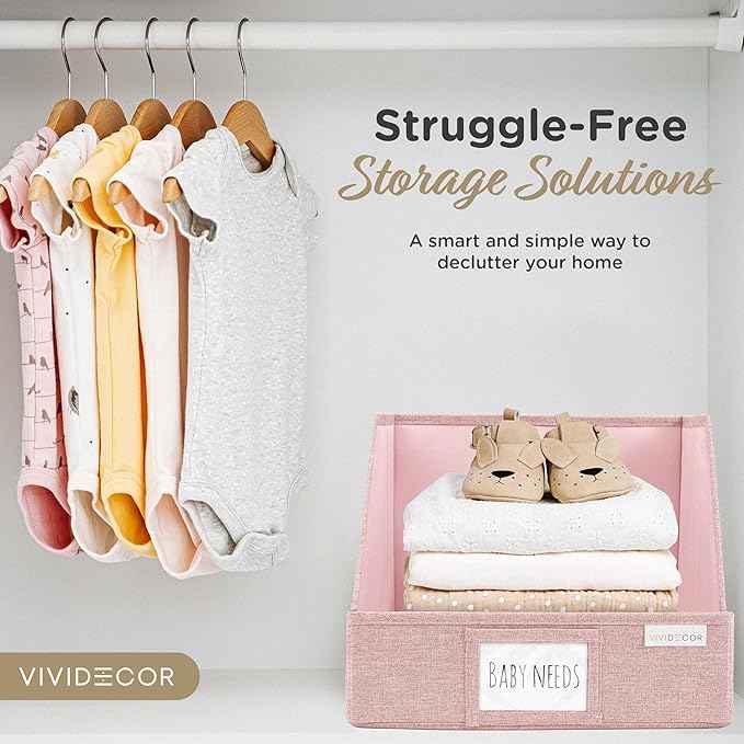 Closet Bins for Organization – 12x12x10 Foldable Boxes for Clothes, Fabric Trapezoid Storage Bins, Storage Baskets, Decorative Storage Baskets, Sweaters, Baby Clothes, Nursery– Pink, 3 Pack