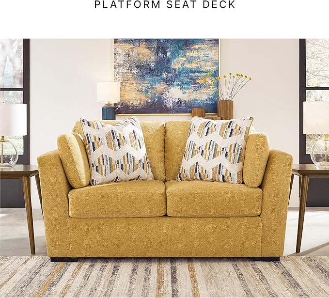 Signature Design by Ashley Keerwick Scandinavian Loveseat with 4 Toss Pillows, Yellow