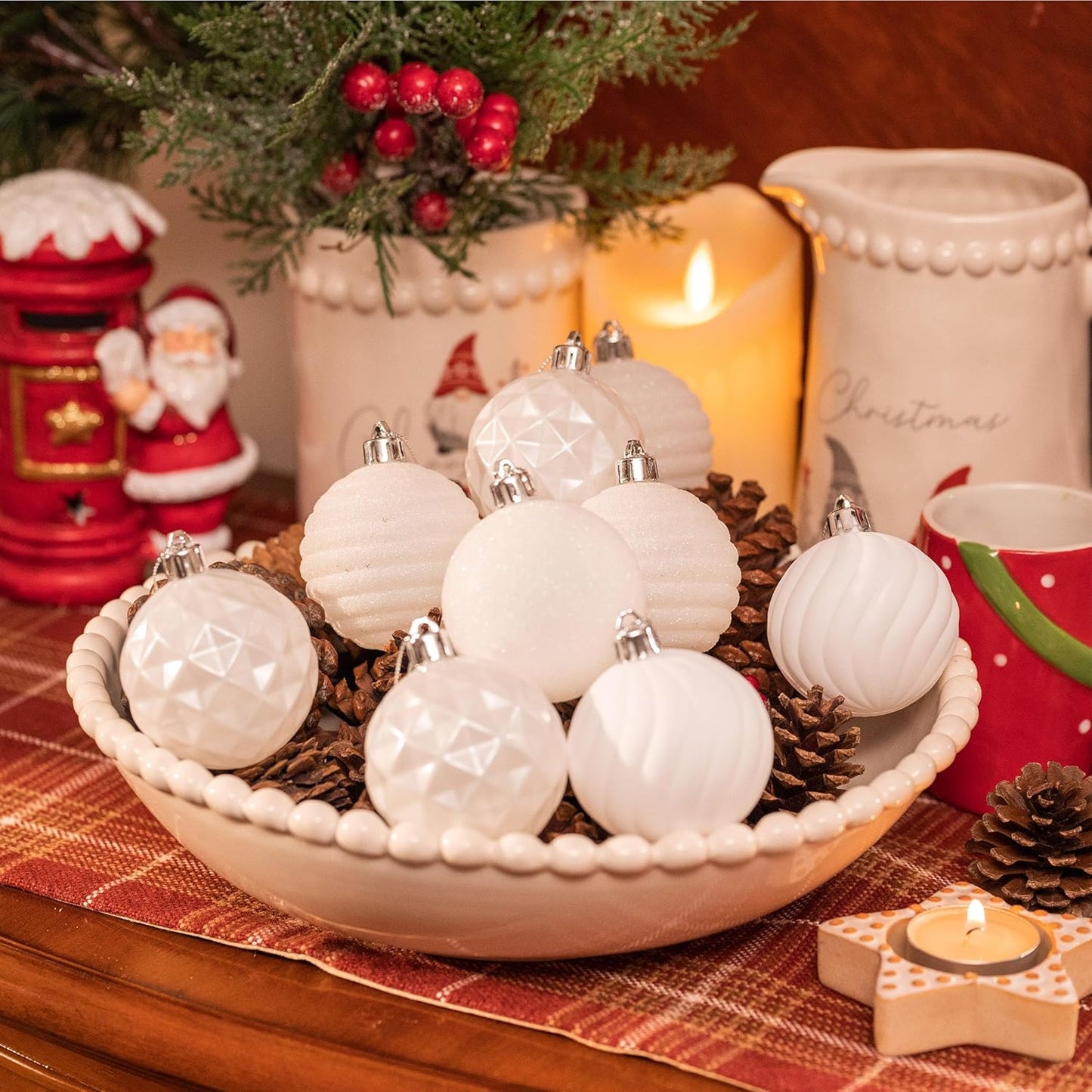 Valery Madelyn Christmas Ornaments Tree Decorations Set for Fall Halloween, 24ct White Shatterproof Ball Ornaments, 2.36" Hanging Ornament Bulk for Xmas Holiday Party Decor