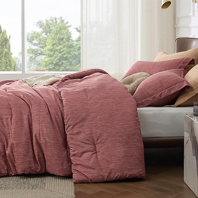 Bedsure Queen Comforter Set - Pink Clay Soft Bedding for All Seasons, Cationic Dyed Bed Set, 3 Pieces, 1 Queen Size Comforter (90"x90") and 2 Pillow Shams (20"x26"+2")