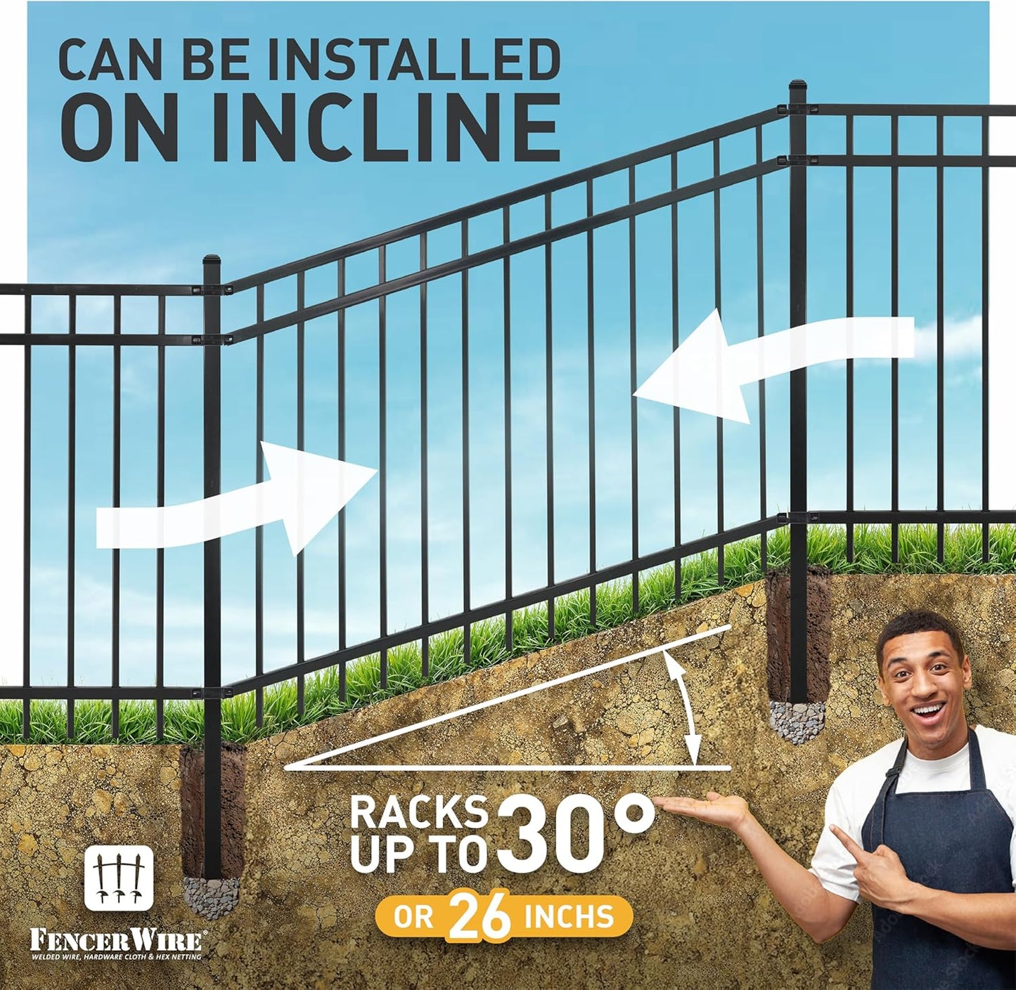 Fencer Wire 100FT Heavy Duty Flat Top Fence Barrier Kit, Anti-Rust Metal Steel Fence with 6FT Height X 8FT Width Panels, Gate, Posts, Connectors, 2” Diameter Outdoor Fencing for Yard, Pool, Patio